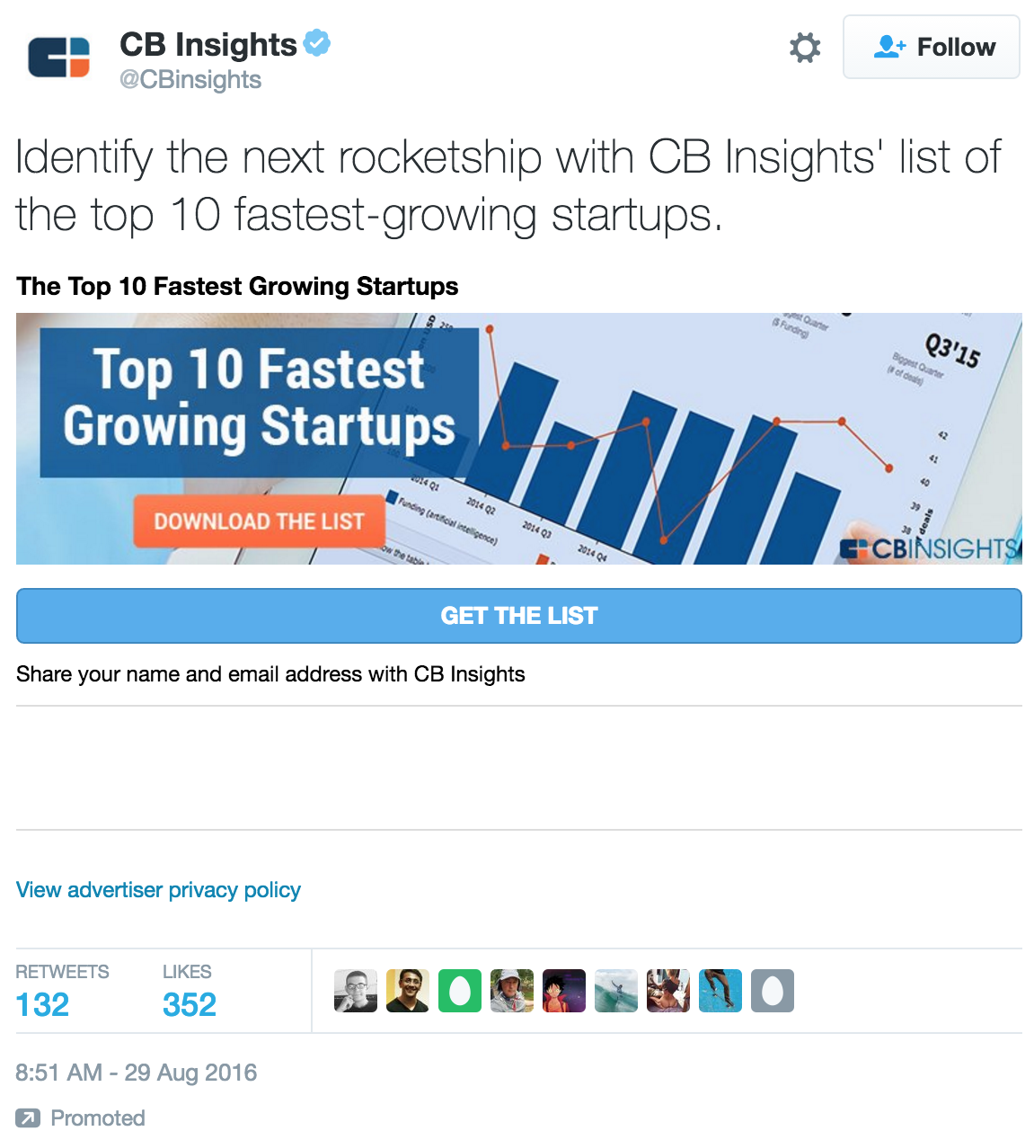 Promoted tweet for lead generation