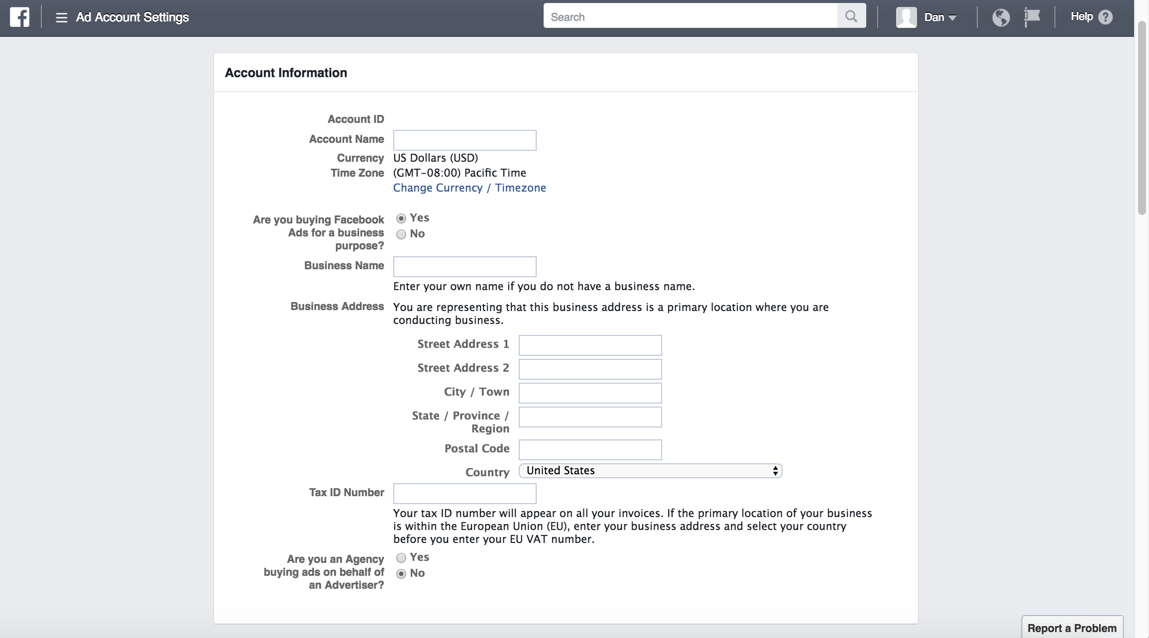Facebook Ads Manager: Ad Account Settings
