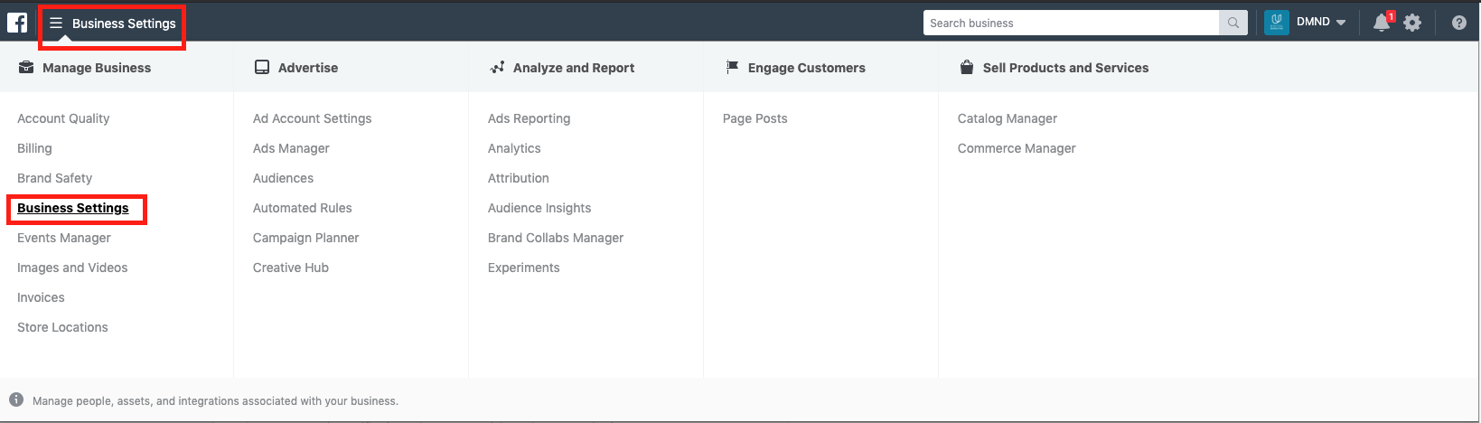 Navigate to the "Business Settings"