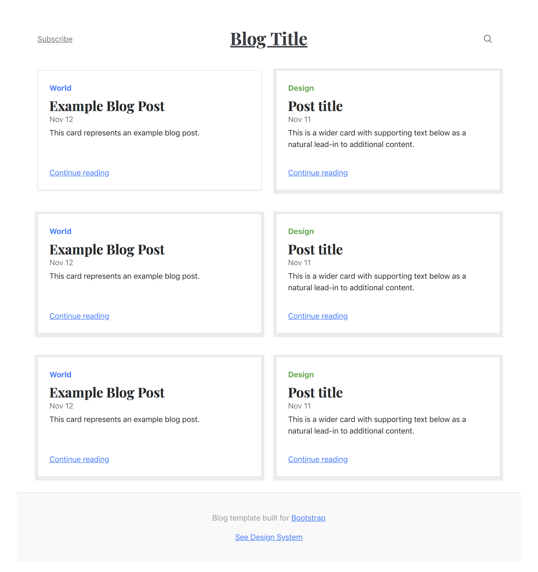 An example of the main blog website, sans design system