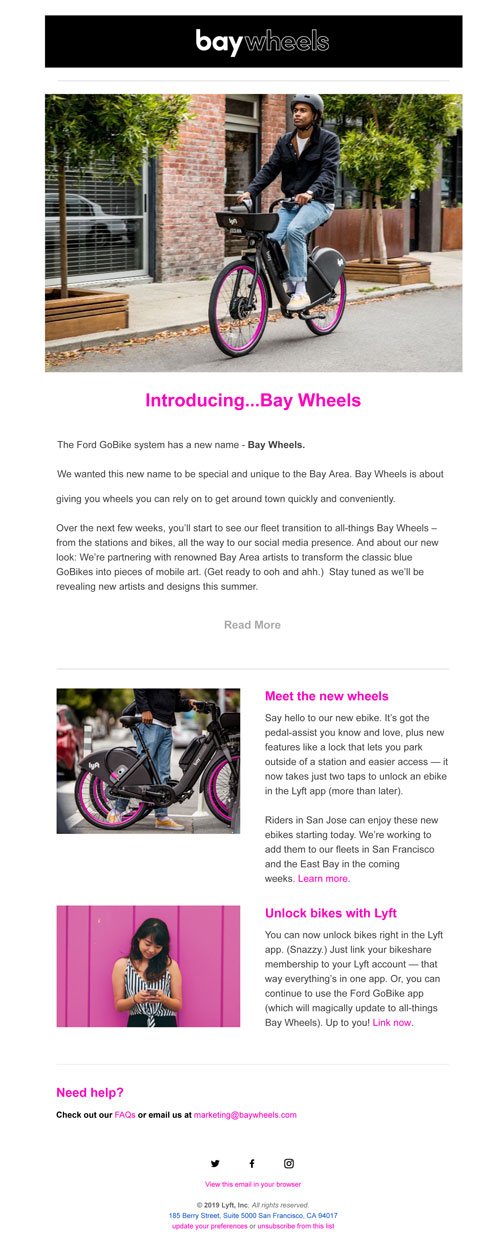 Bay Wheels Launch Email