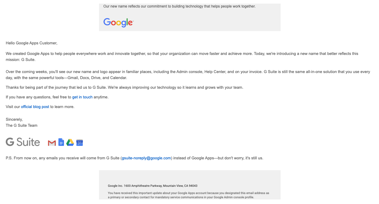 G Suite Launch Email
