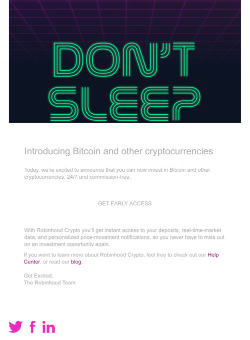 Robinhood Crypto Launch Email